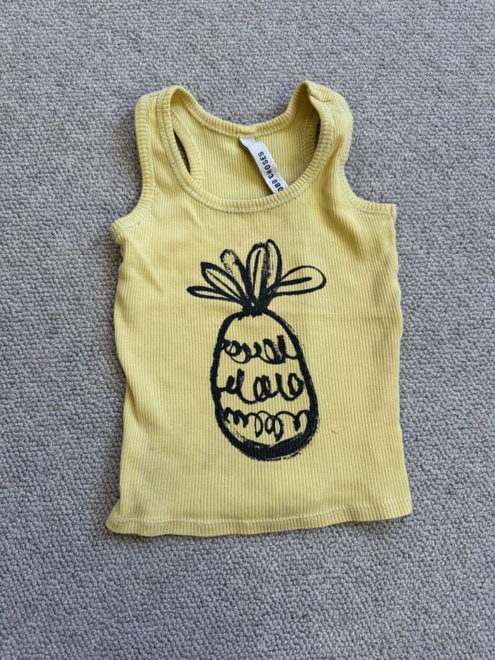 Bobo Choses Yellow Ribbed Tank with Black Pineapple Graphic